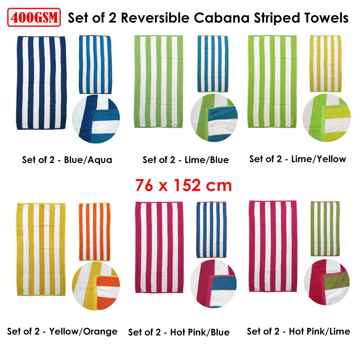 Set of 2 Reversible Cabana Striped Towels Lime/Yellow Tristar Online