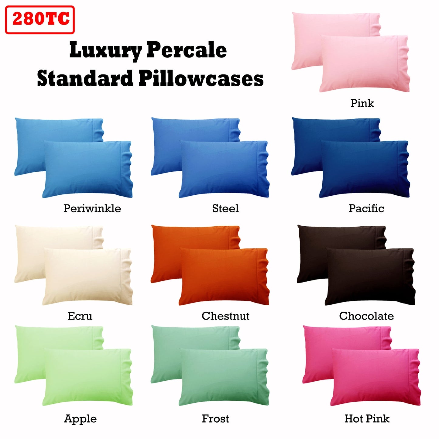 280TC Luxury Percale Standard Pillowcases Apple Tristar Online