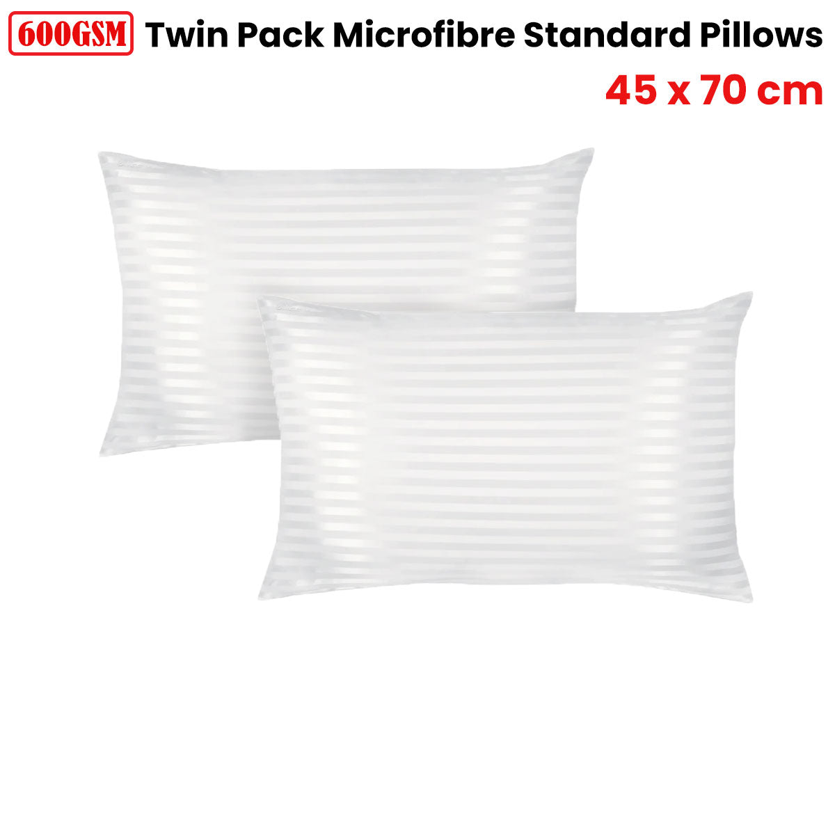 600GSM Twin Pack Microfibre Standard Pillows 45 x 70 cm Tristar Online