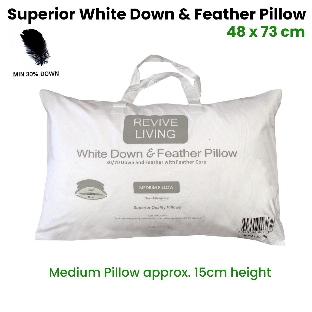 70% Feather 30% Down Superior Medium Standard Pillow 48 x 73 cm Tristar Online