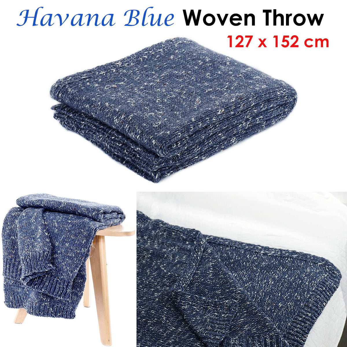 Havana Blue Woven Throw Rug 127 x 152 cm Tristar Online