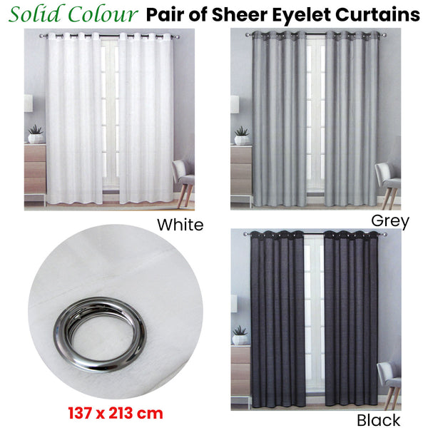 Pair of Solid Colour Sheer Eyelet Curtains 137 x 213 cm Black Tristar Online