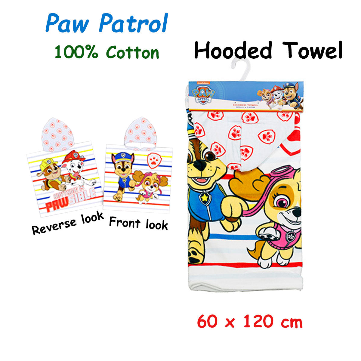 Caprice Paw Patrol Cotton Hooded Licensed Towel 60 x 120 cm Tristar Online