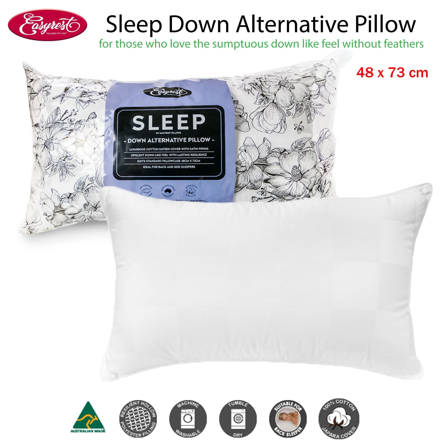Easyrest Sleep Down Alternative Standard Pillow Suits Back Sleeper Tristar Online
