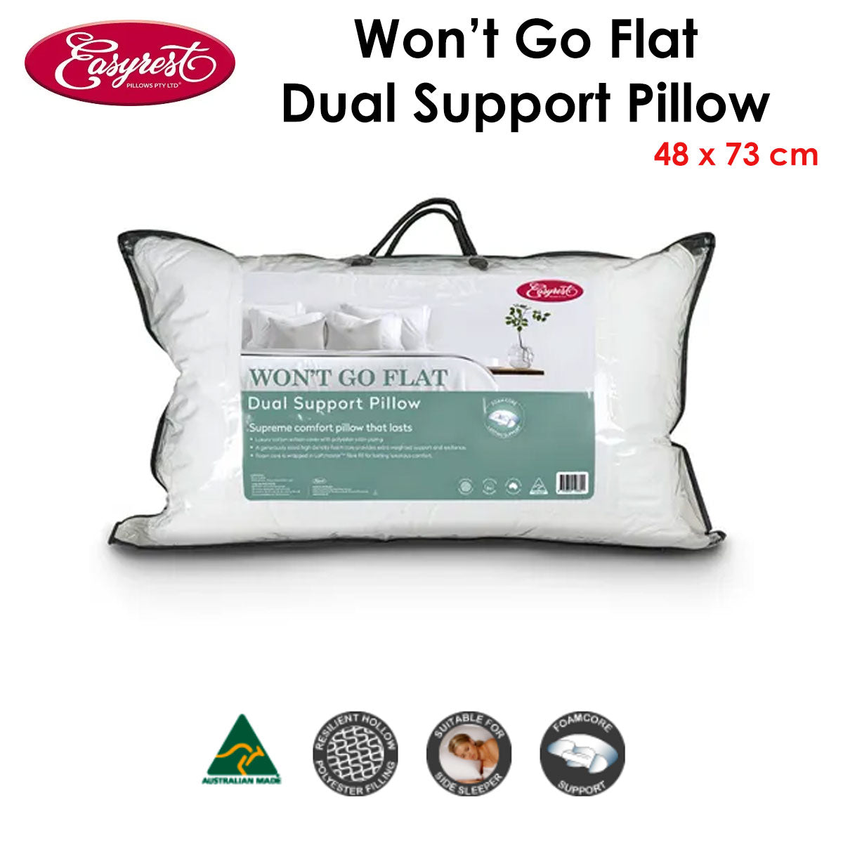 Easyrest Won't Go Flat Dual Support Standard Pillow 48 x 73 cm Tristar Online