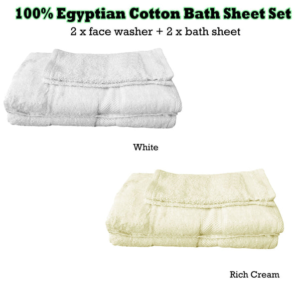 Pack of 4 - Egyptian Cotton Extra Large Bath Sheets and Face Washers set White Tristar Online