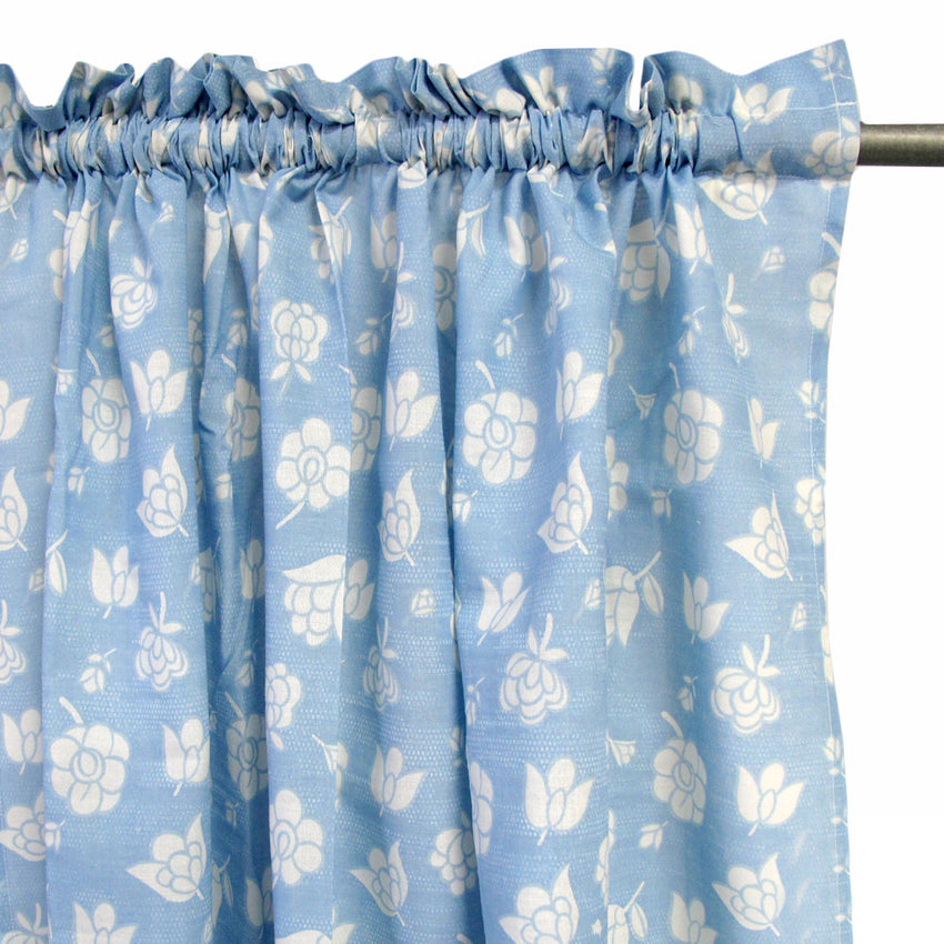 Pair of Polyester Cotton Rod Pocket Blue Flower Curtains Tristar Online