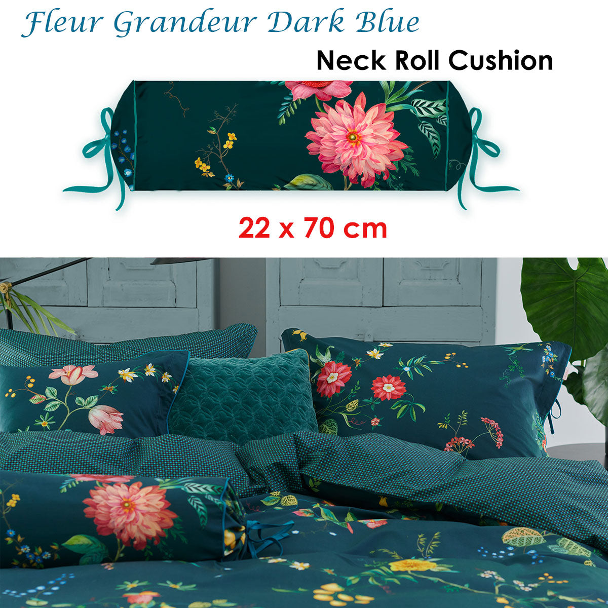 PIP Studio Fleur Grandeur Dark Blue Neck Roll Cushion Tristar Online