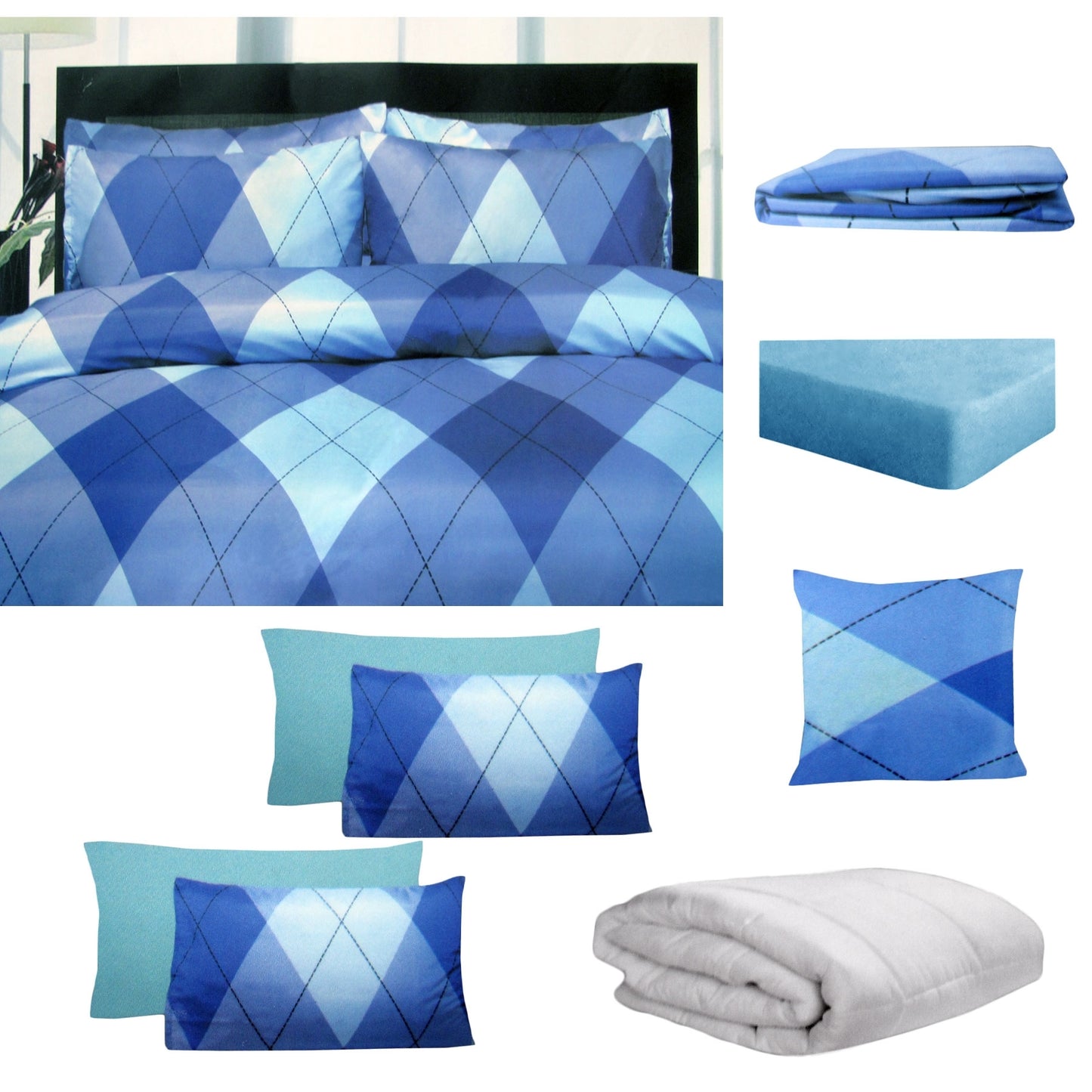 Big Sleep 8 Pce Bed in a Bag Set Argyles Blue King Tristar Online