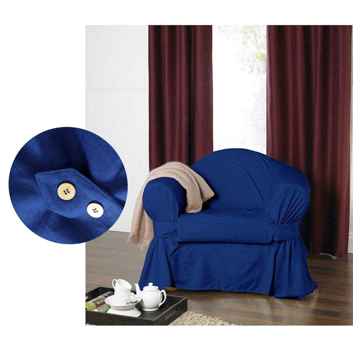 IDC Homewares Cotton Sofa Cover Navy (also known as Pacific Blue) 1 Seater 54 x 245 cm Tristar Online