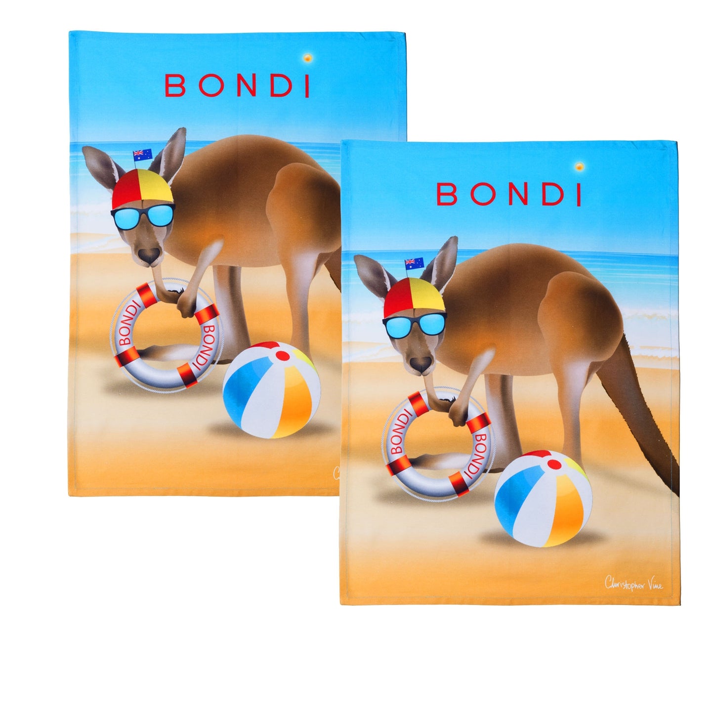 IDC Homewares Set of 2 Christopher Vine Design Tea Towels Bondi Beach Tristar Online