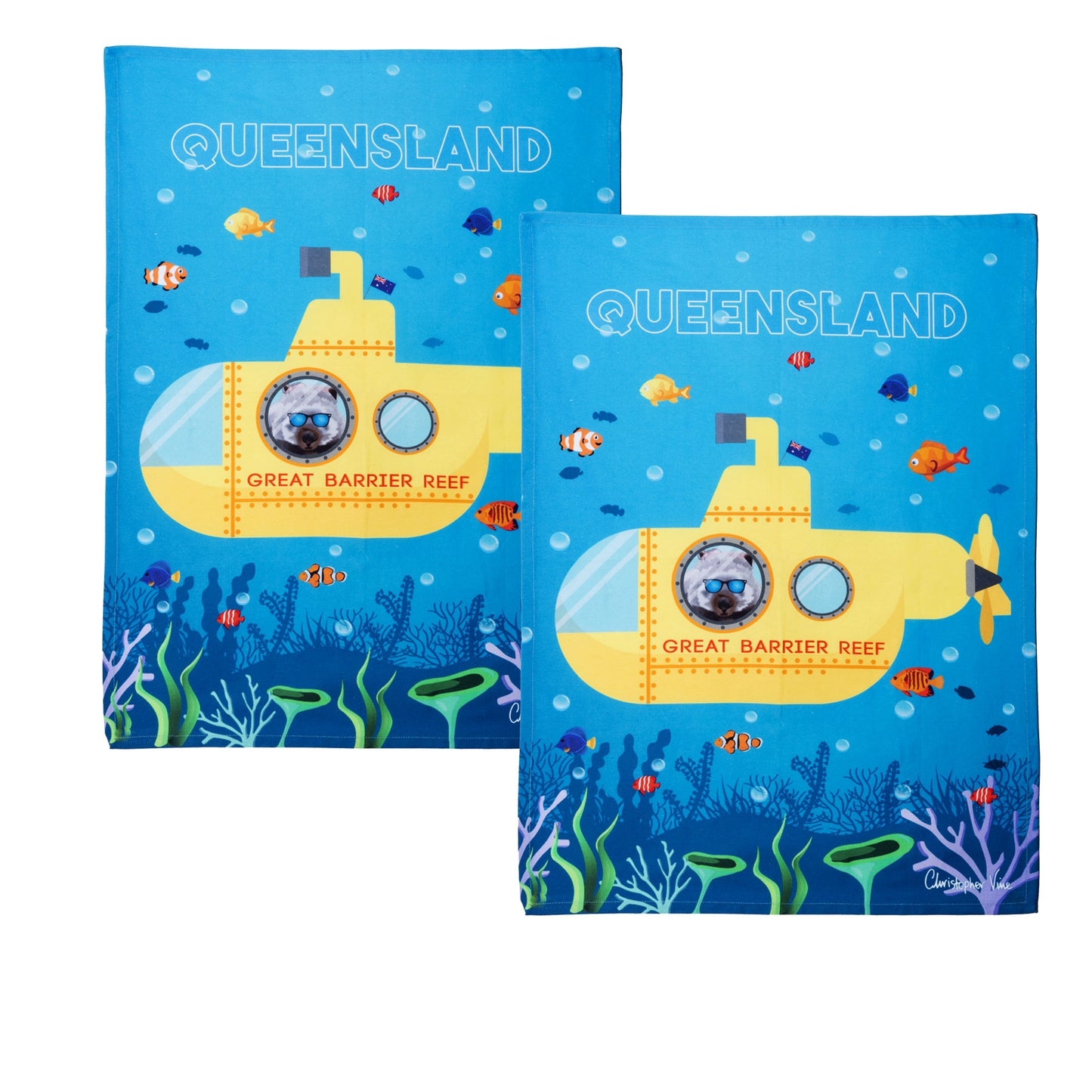 IDC Homewares Set of 2 Christopher Vine Design Tea Towels Great Barrier Reef Tristar Online
