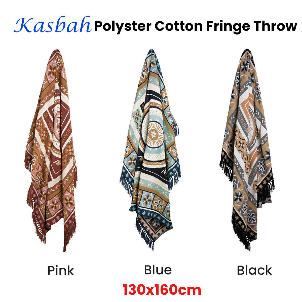 J Elliot Home Kasbah Luxury Fringe Throw 130 x 160cm Pink Tristar Online