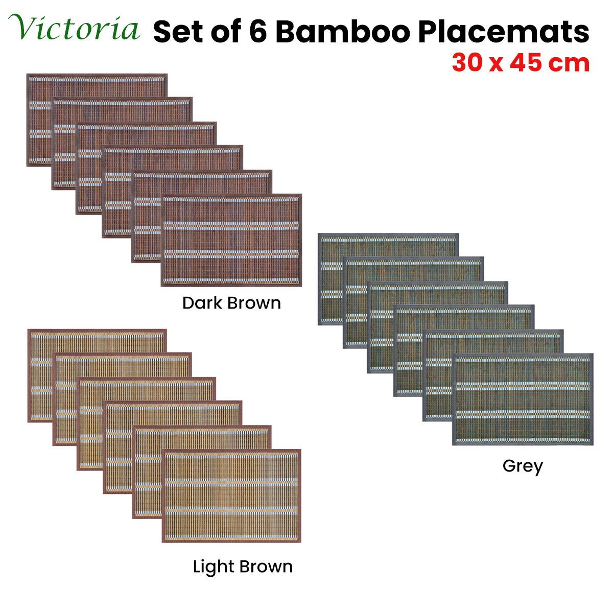Set of 6 Victoria Bamboo Table Placemats 30 x 45cm Grey/Silver Tristar Online