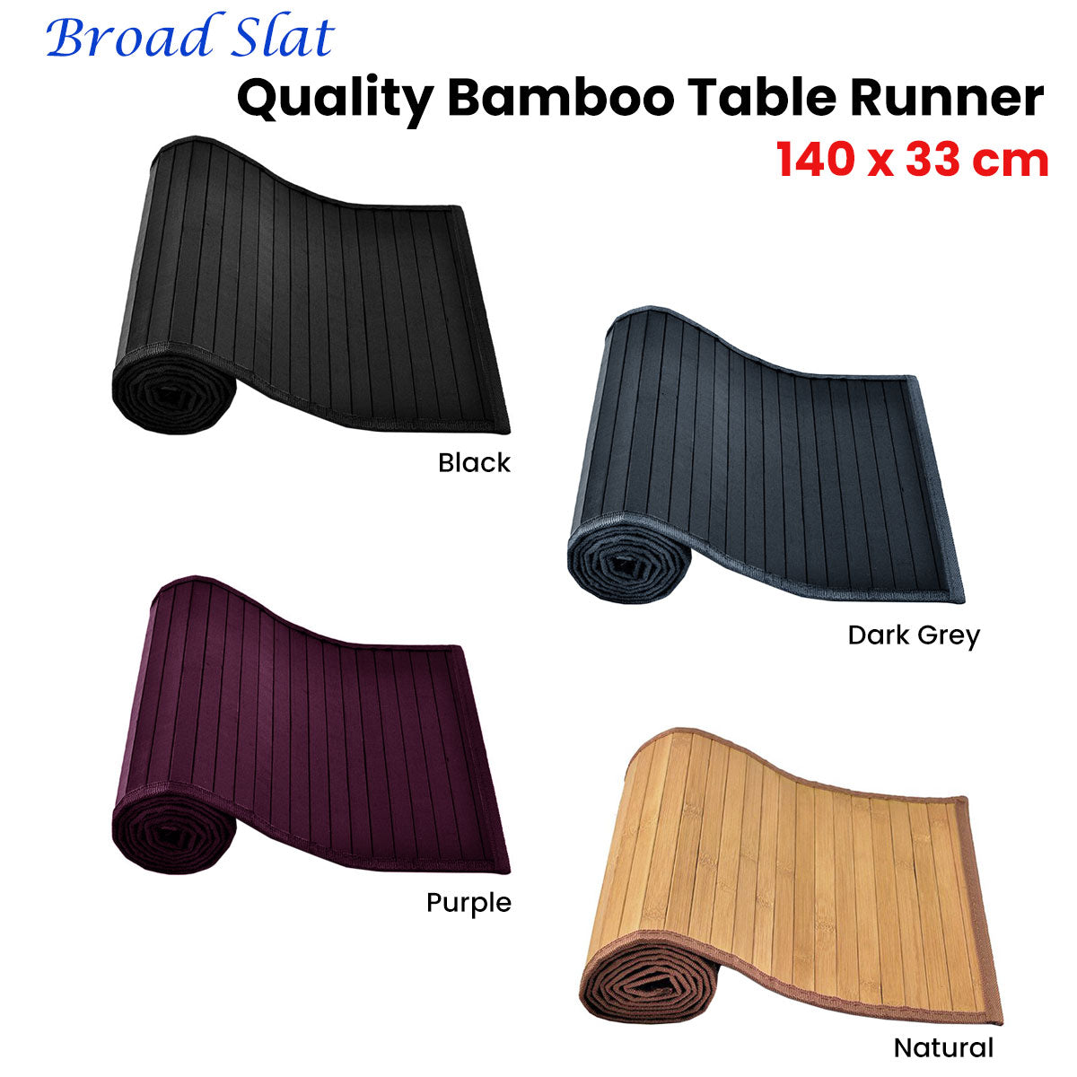 Broad Slat Bamboo Table Runner 140 x 33cm Black Tristar Online