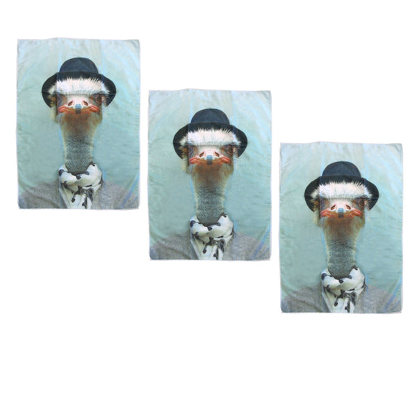 Set of 3 Zoo Portraits Microfiber Tea Towels Ostrich 67 x 45 cm Tristar Online