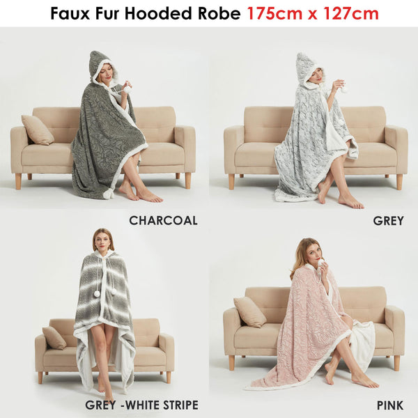 Ramesses Faux Fur Hooded Robe Grey White Stripe Tristar Online