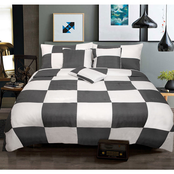 6 Piece Comforter Set Check Charcoal Queen by Shangri La Tristar Online
