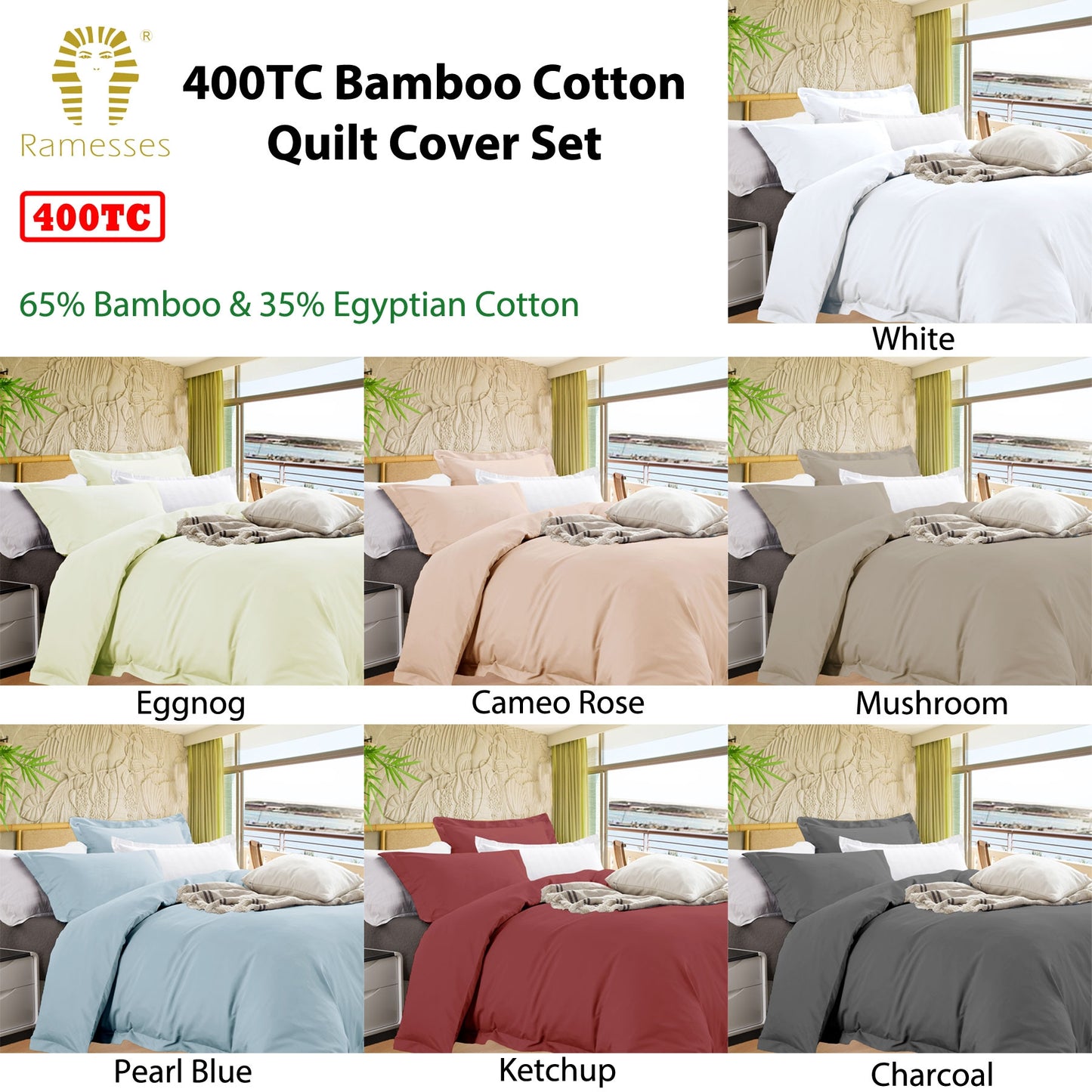 Ramesses Bamboo Cotton Quilt Cover Set Mushroom Queen Tristar Online