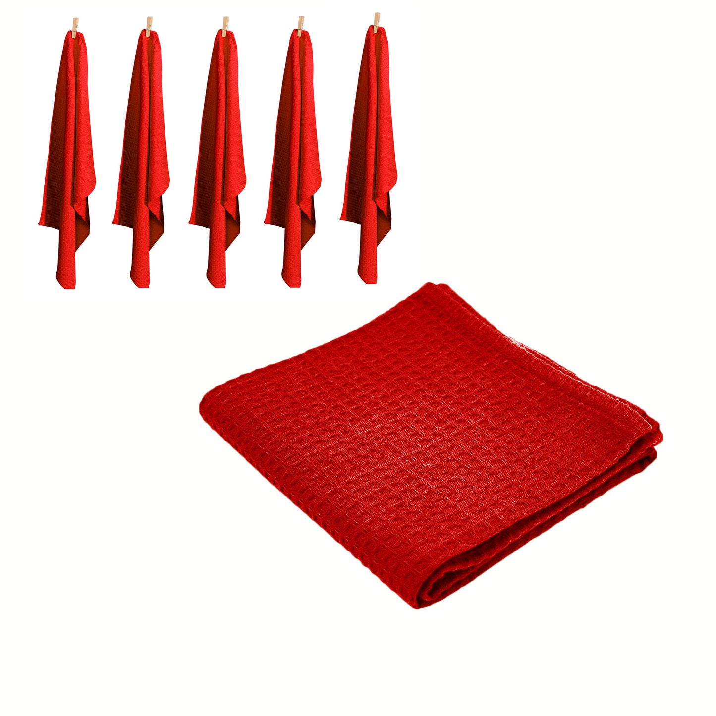 Rans Set of 6 Cotton Waffle Tea Towels 50x70 cm - Red Tristar Online