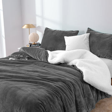 2 in 1 teddy sherpa duvet cover set and blanket queen charcoal Tristar Online