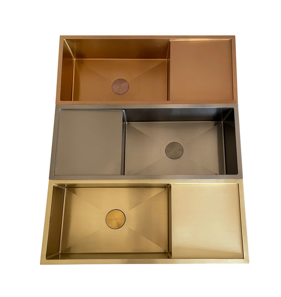 2022 Brushed brass gold Copper Gunmetal single long bowl drainer stainless steel 304 kitchen sink Tristar Online