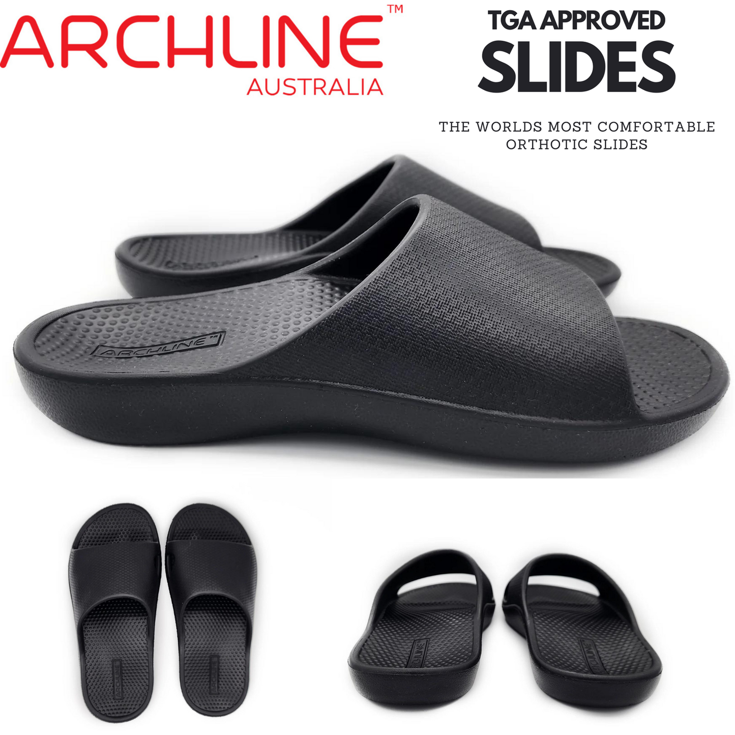 Archline Rebound Orthotic Slides Flip Flop Thongs Slip On Arch Support - Black - Euro 36 Tristar Online