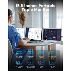 15.6 inch Trifold Portable Monitor 1080P IPS FHD Laptop Screen Extender For Laptop - Space Grey Trion
