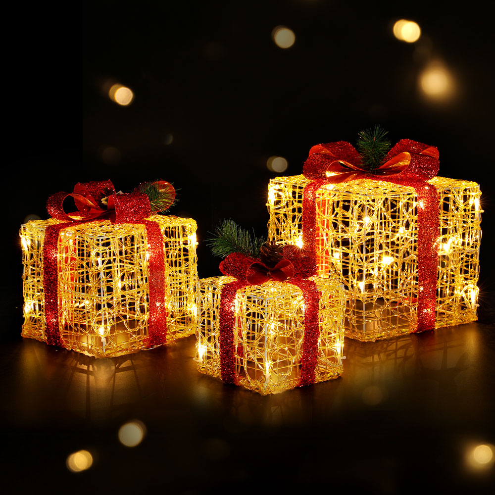 Jingle Jollys Christmas Lights LED Light Motif Reindeer 3PCS Gift Box Decor 3D Tristar Online