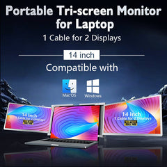 Dual Portable Triple Fold 1080P IPS FHD Monitor Screen Extender For Laptops Trion