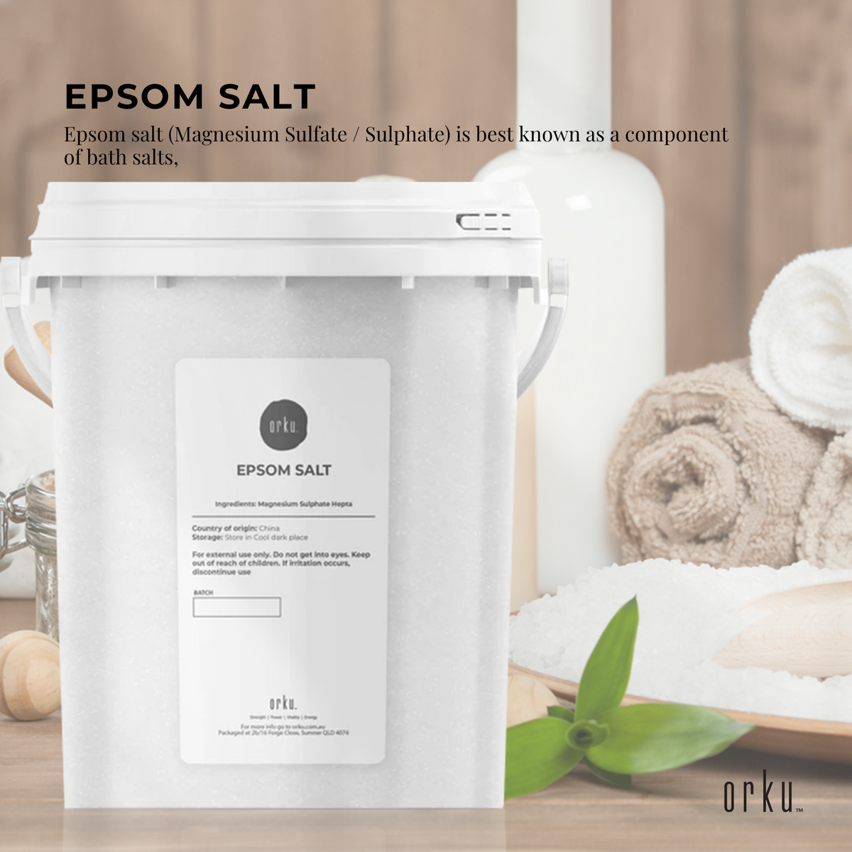 Orku 1.3kg Epsom Salt Tub - Magnesium Sulphate For Bath Skin Body Skin Care