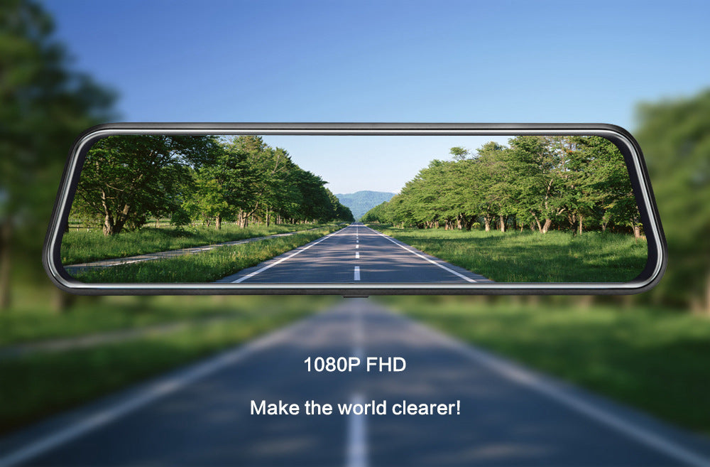 10-Inch Dual Lens Dash Cam Mirror - 1080P FHD Touch Screen Car DVR with Rear Camera, Night Vision & G-Sensor(black) Tristar Online