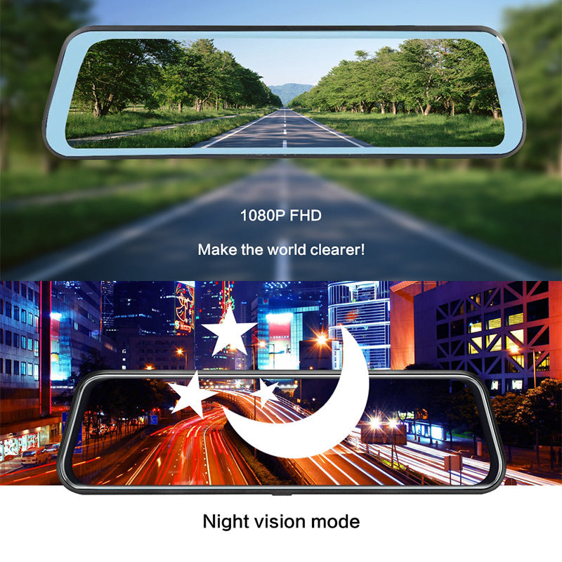10-Inch Dual Lens Dash Cam Mirror - 1080P FHD Touch Screen Car DVR with Rear Camera, Night Vision & G-Sensor(black) Tristar Online