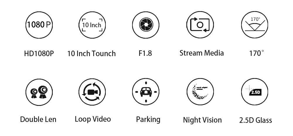 10-Inch Dual Lens Dash Cam Mirror - 1080P FHD Touch Screen Car DVR with Rear Camera, Night Vision & G-Sensor(black) Tristar Online