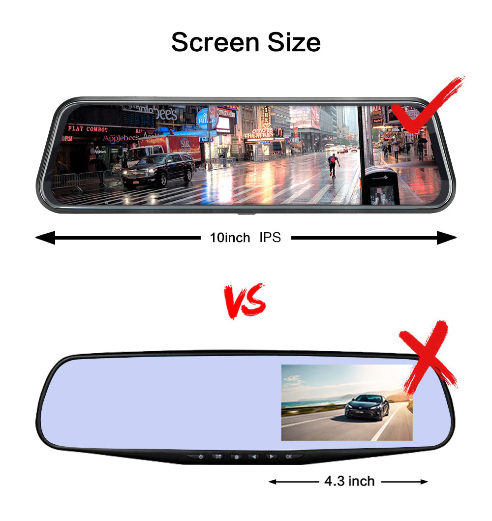 10-Inch Dual Lens Dash Cam Mirror - 1080P FHD Touch Screen Car DVR with Rear Camera, Night Vision & G-Sensor(black) Tristar Online