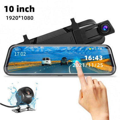 10-Inch Dual Lens Dash Cam Mirror - 1080P FHD Touch Screen Car DVR with Rear Camera, Night Vision & G-Sensor(black) Tristar Online