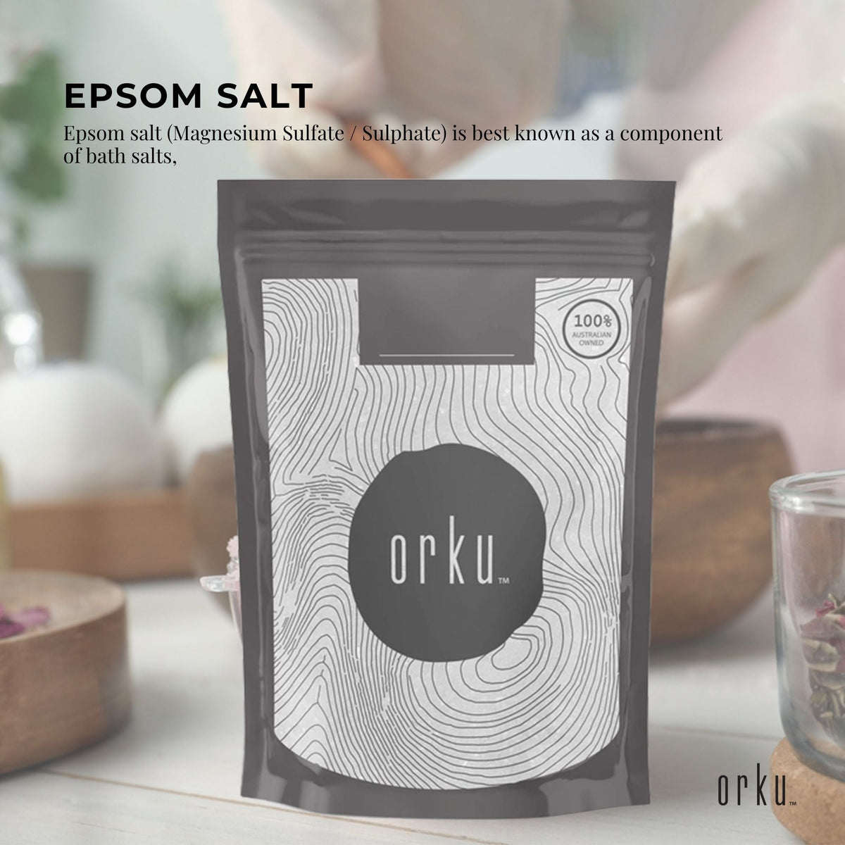 Orku 100g Epsom Salt - Magnesium Sulphate Bath Salts For Skin Body Sulfate