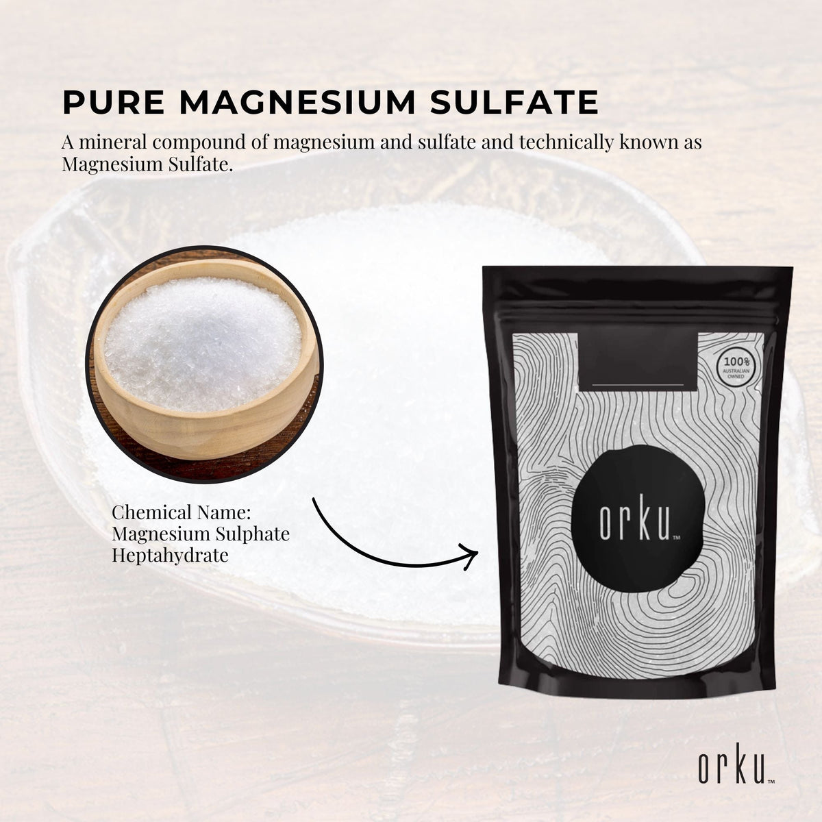 Orku 100g Epsom Salt - Magnesium Sulphate Bath Salts For Skin Body Sulfate