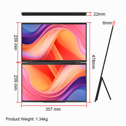 Trion 16-inch Full HD Foldable Dual Portable Monitor - Plug and Play Screen Extender Trion