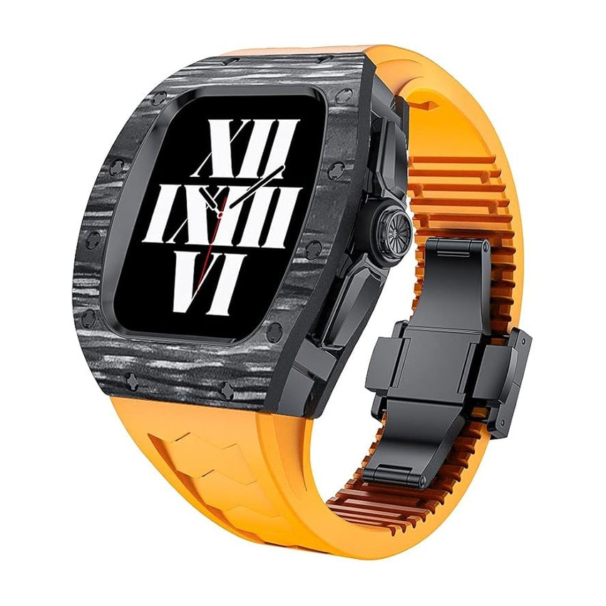 Trion Luxury Carbon Fiber Protective Case and Modification Kit Compatible with Apple Watch Series 8 (44mm) - Orange/Black Trion