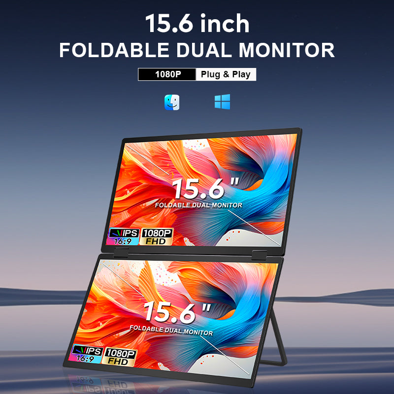 Trion 15.6-inch Full HD Foldable Dual Portable Monitor - Plug and Play Screen Extender