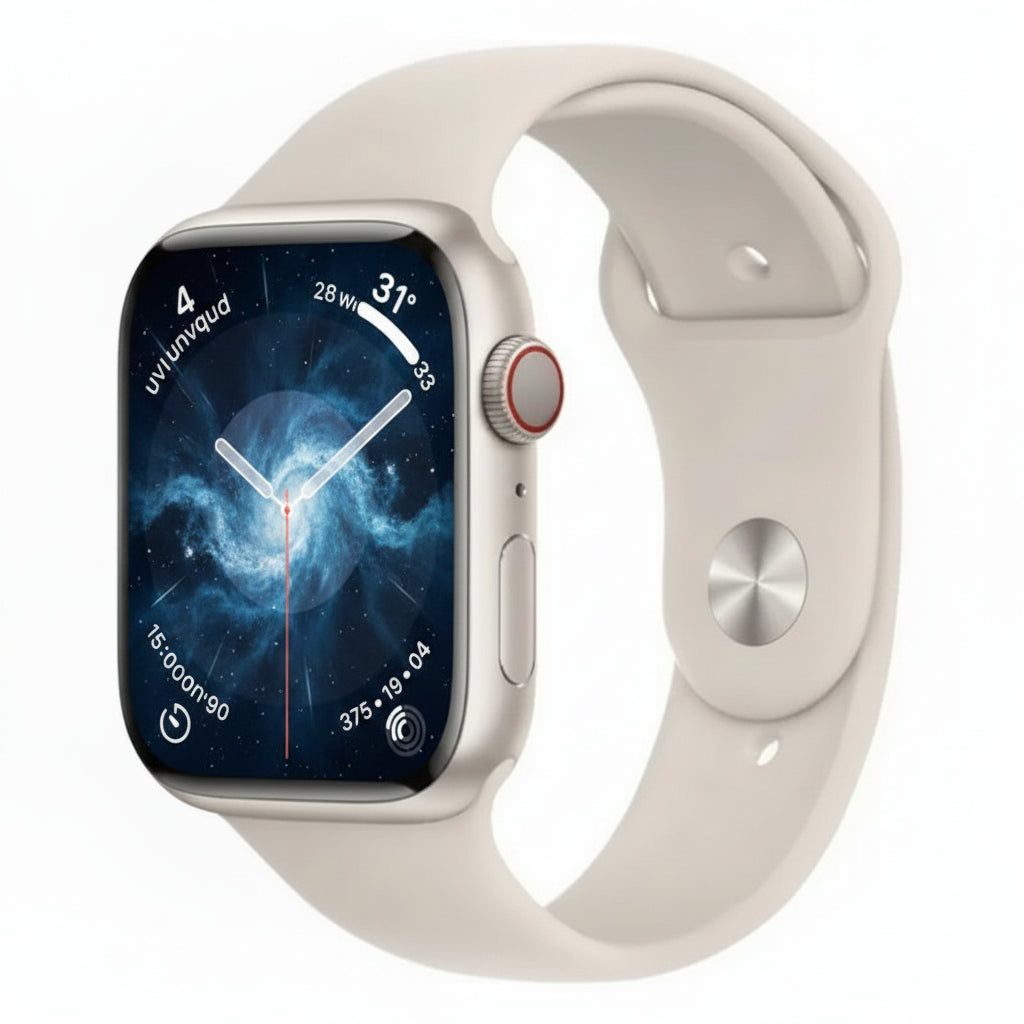 Apple Watch Series 9 45mm Stainless Steel Case – Starlight – Sport Band (M/L) – GPS + Cellular With 100% Battery - Pristine - Refurbished Apple