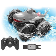 Amphibious Stunt Shark RC Car - Dual Remote Control - 360-Degree Rotation - Lighted Toy Tristar