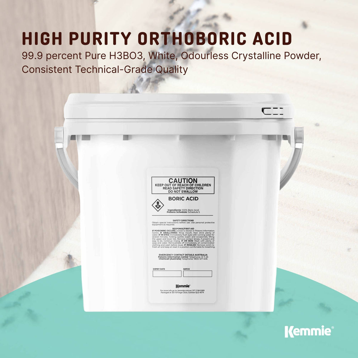 Kemmie 1Kg Boric Acid Powder 99.9% Pure Tub - Soluble Orthoboric Acid H3BO3