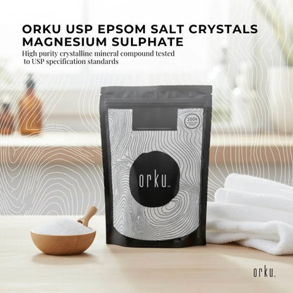 Orku 1Kg USP Epsom Salt Crystals Magnesium Sulphate - Bath Soak Salts