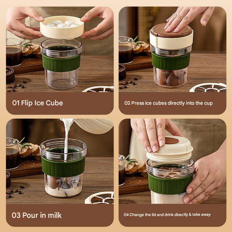 2-in-1 Ice Cube Maker Tumbler - Portable Cup with Integrated Silicone Ice Tray & Lid (1 cup + 3 ice tray) Tristar Online