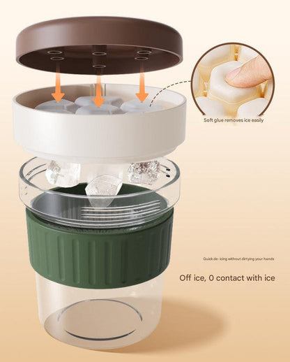2-in-1 Ice Cube Maker Tumbler - Portable Cup with Integrated Silicone Ice Tray & Lid (1 cup + 3 ice tray) Tristar Online
