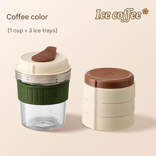 2-in-1 Ice Cube Maker Tumbler - Portable Cup with Integrated Silicone Ice Tray & Lid (1 cup + 3 ice tray) Tristar Online