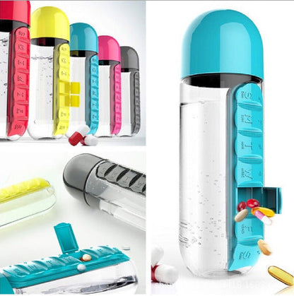 2-in-1 Water Bottle with 7-Day Pill Organizer - 600ml BPA-Free, Portable & Leakproof(Yellow) Tristar Online