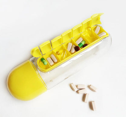2-in-1 Water Bottle with 7-Day Pill Organizer - 600ml BPA-Free, Portable & Leakproof(Yellow) Tristar Online